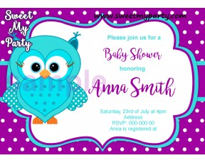 Turquoise Purple Owl Baby Shower invitation,Turquoise Purple Owl Baby Shower invitation,(002)